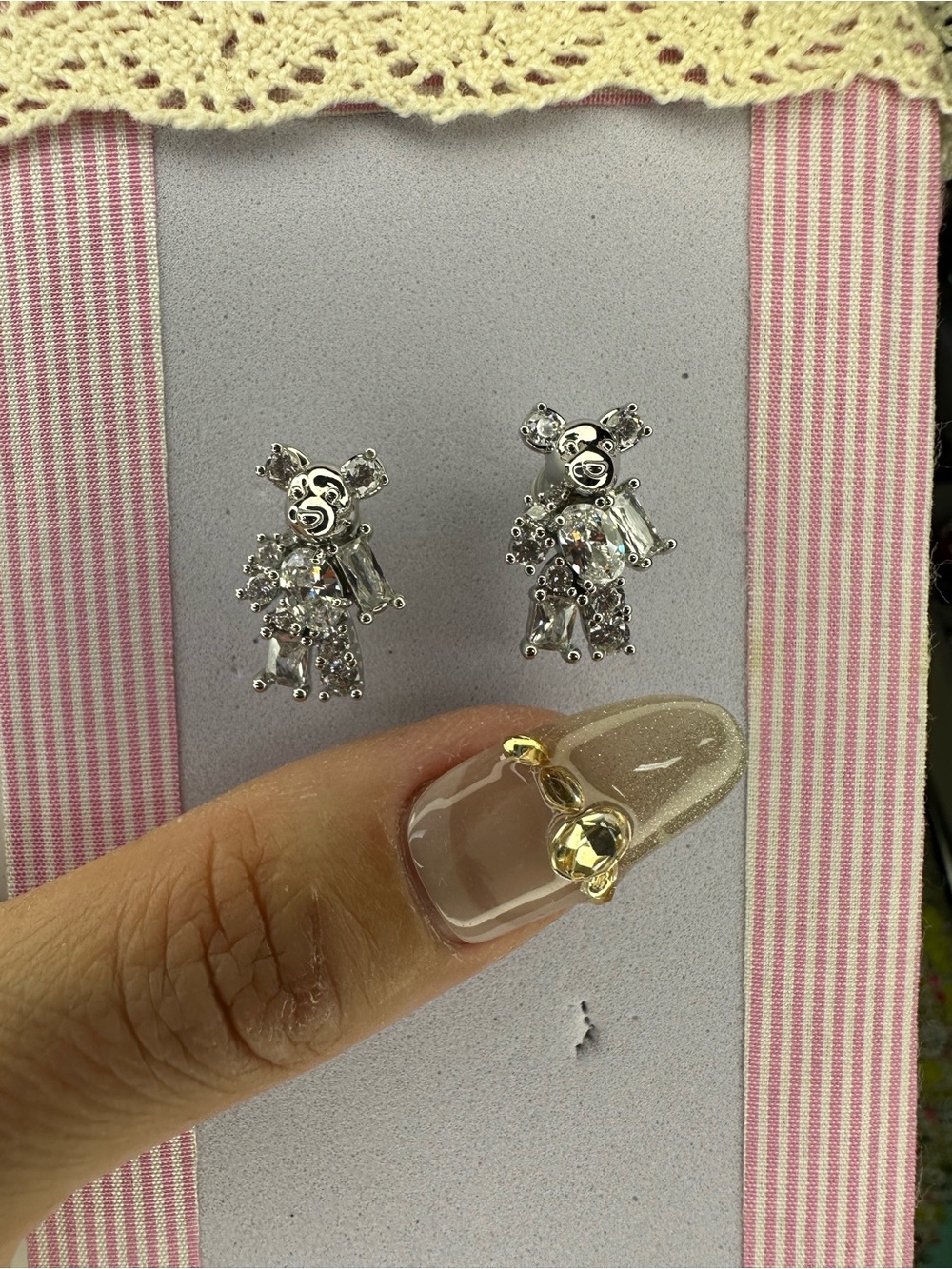 Yvmin Silver Crystal Bear Stud Earrings